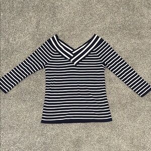 WHBM navy blue and white striped shirt